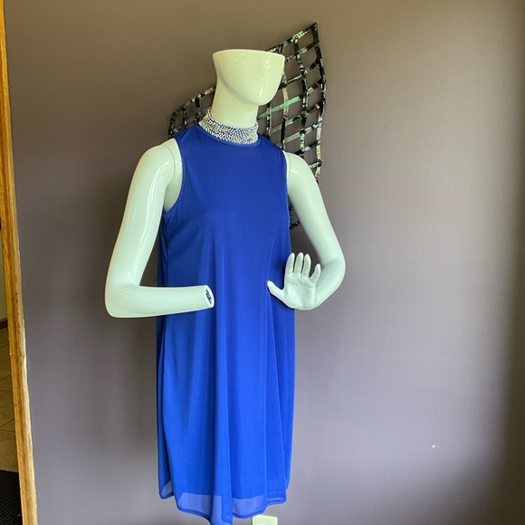 TIANA B Brilliant sapphire, lined, swing dress w/stand up collar SZ S. NWT - Picture 4 of 7